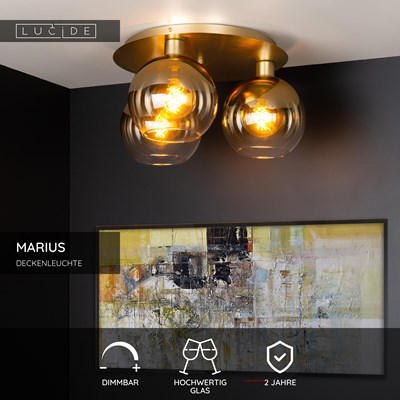 Lucide MARIUS - Deckenleuchte - 3xE27 - Mattes Gold / Messing